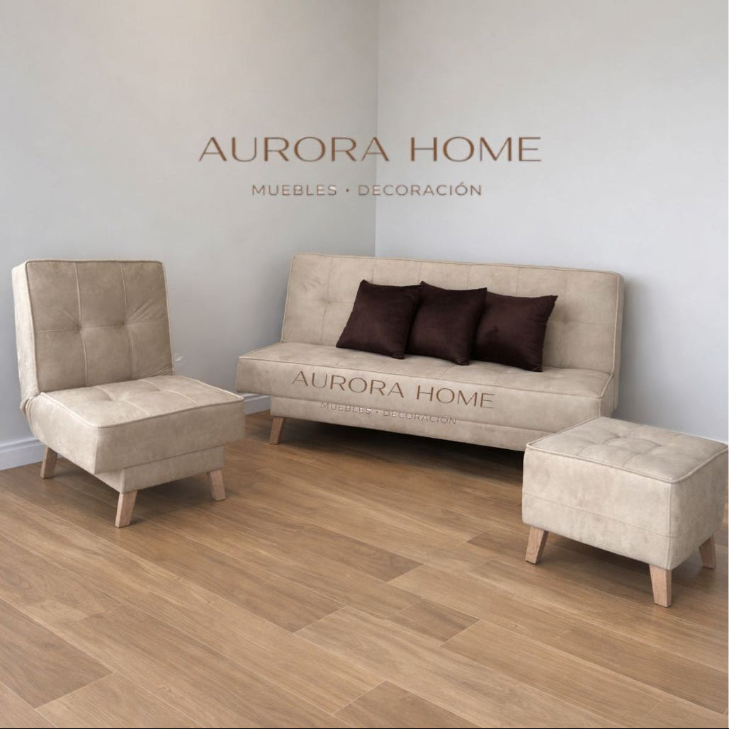 SOFA CAMA RECLINABLE + POLTRONA + PUFF PARÍS